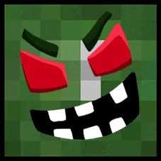 a cartoon face with red eyes and white teeth