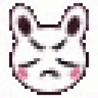 a pixel art of a rabbit 's face with an angry look on its face .