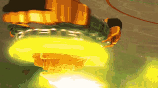 a video game character is spinning a yellow spinning top