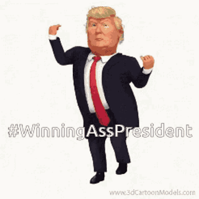 a cartoon of donald trump dancing with the caption #winningass president