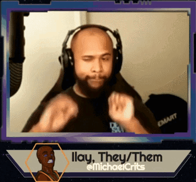 a man with a beard wearing headphones says illay they / them