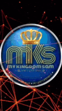 a blue circle with a gold crown and the words my kingdom sam on it