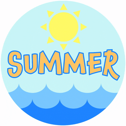 a blue circle with the word summer and a sun
