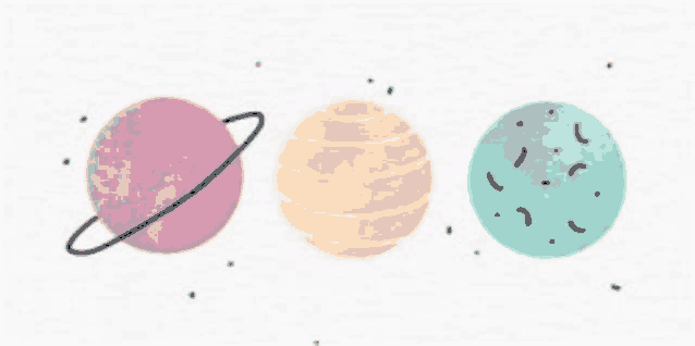 a drawing of three planets with rings around them on a white background