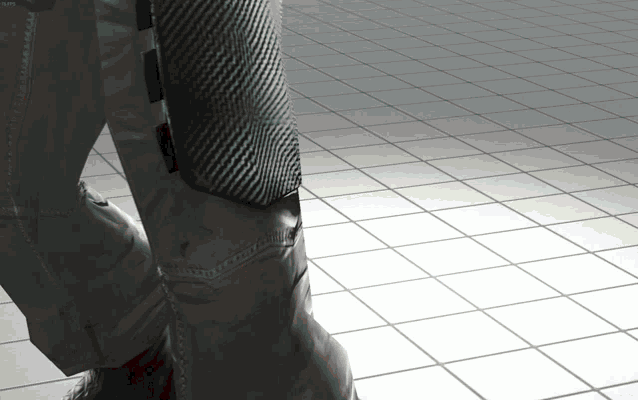 a person standing on a tiled floor with a screenshot of a video game