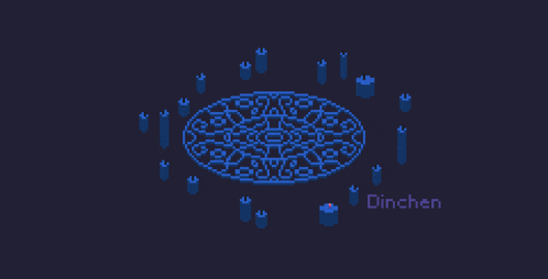 a pixel art of a circle with candles and the name dinchen