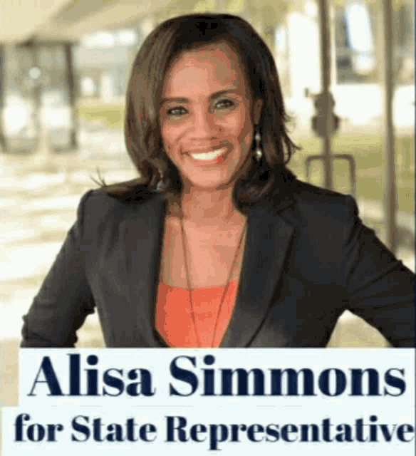 alisa simmons is standing in front of a sign that says state representative