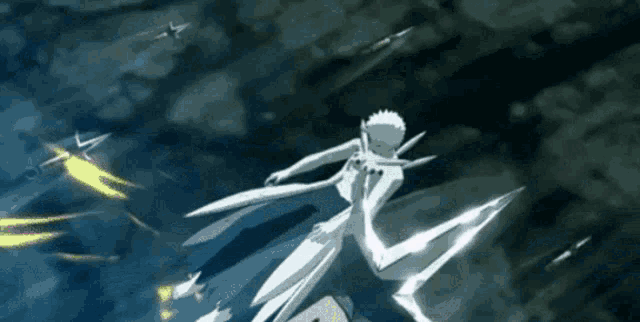 a person is flying through the air with a sword in their hand