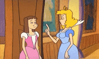 a cartoon of two women talking to each other