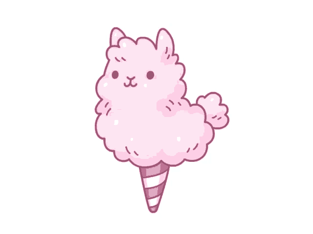 a cartoon drawing of a pink cotton candy cone that looks like a llama