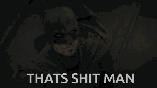 a black and white photo of a man with the words thats shit man below him