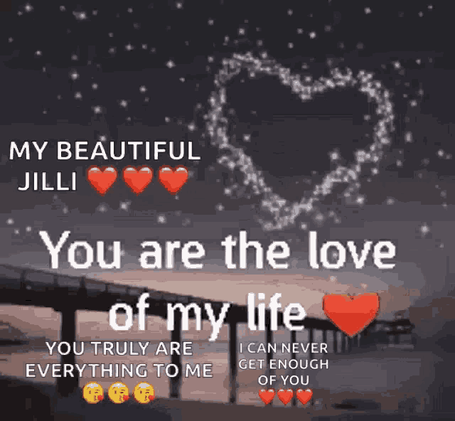 a picture of a bridge with hearts and the words you are the love of my life