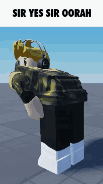 a cartoon character with headphones on and the words sir yes sir oorah