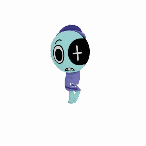 a cartoon character with a black eye and a plus sign on it 's face
