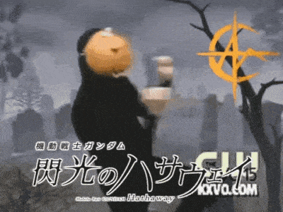 a man with a pumpkin on his head is standing in front of a sign that says ' xiva.com '