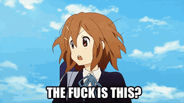 a picture of a girl with the words " the fuck is this "