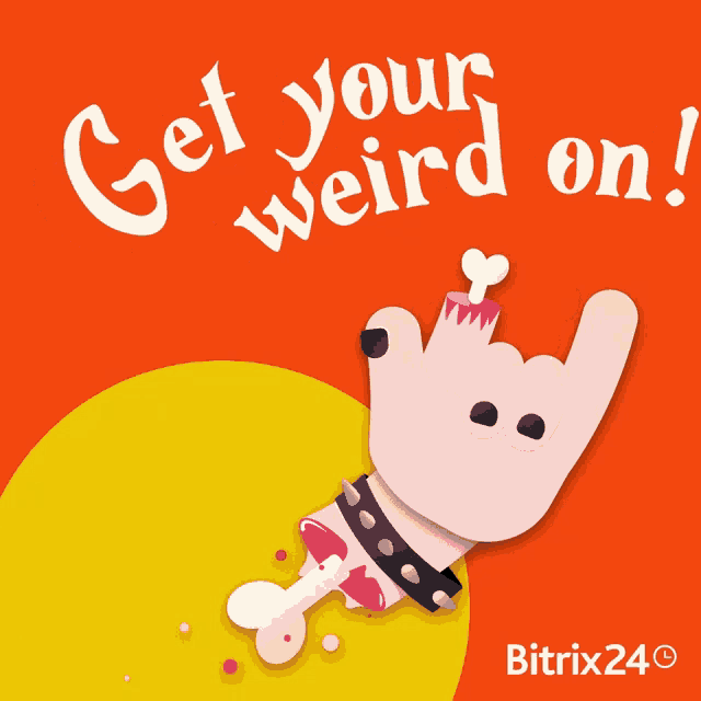 a poster that says get your weird on with a cartoon hand