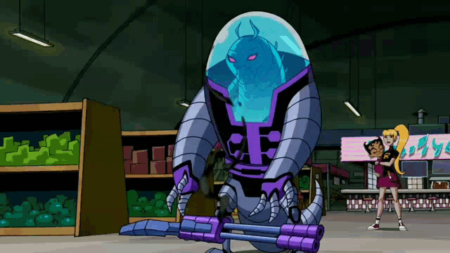 a cartoon character is standing in front of a sign that says ' ice cream ' on it