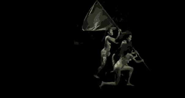 a group of naked women holding a flag with a cross on it