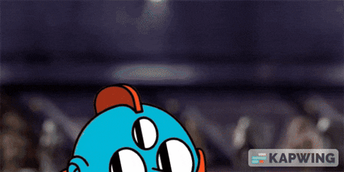 a blue and orange cartoon character with the word kapwing in the corner