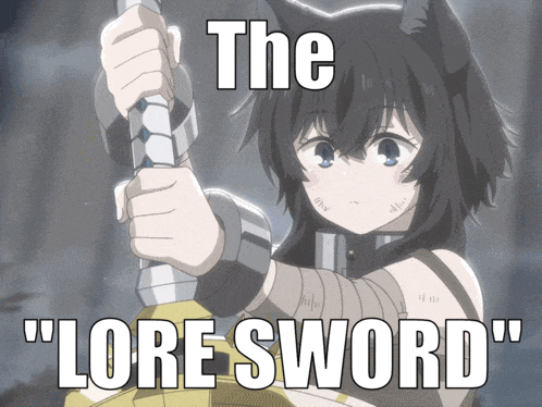 a picture of a girl holding a sword that says the " lore sword " on it