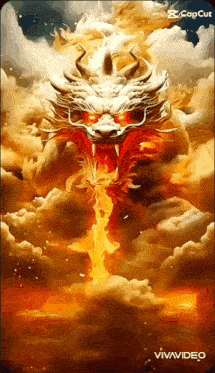 a painting of a dragon with flames coming out of its mouth .