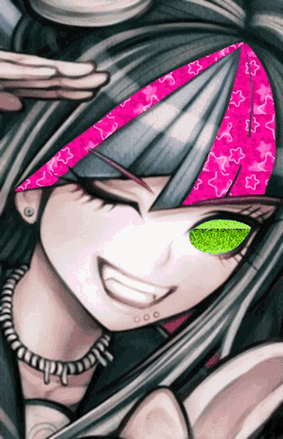 a drawing of a girl with a green eye