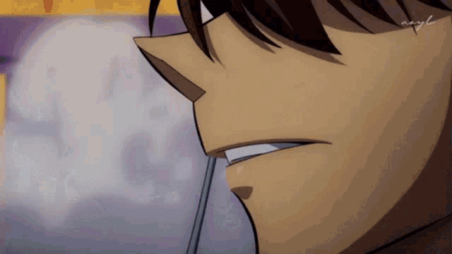 a close up of a man 's face with a straw in his mouth and the word aayl on the bottom