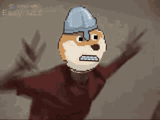 a doge wearing a helmet is being edited with easy gif software