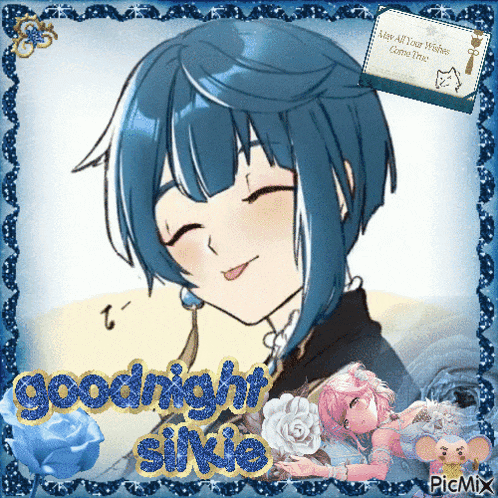 a picture of a girl with blue hair and the words " goodnight sirene "