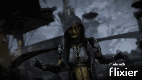 a video game character with a hoodie on is made with flixier