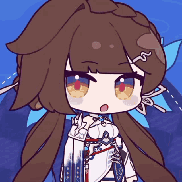 a cartoon drawing of a girl with brown hair and a white outfit