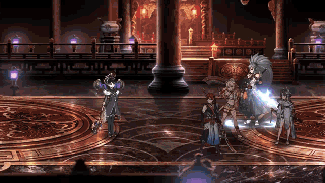 a group of people are playing a video game in a room