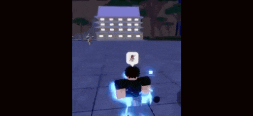 a person is flying through the air in a video game with a blue flame coming out of their body .