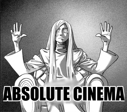a black and white drawing of a woman with the words absolute cinema