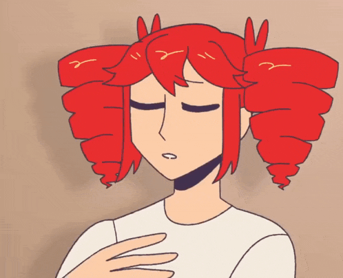 a cartoon drawing of a girl with red hair and a white shirt