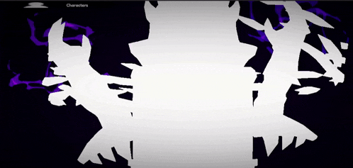 a purple background with white silhouettes and the word characters on the bottom right