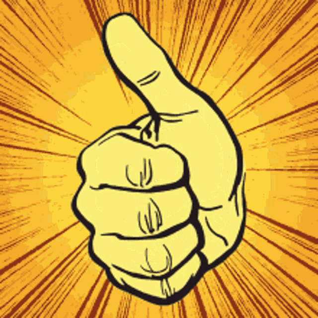 a hand is giving a thumbs up sign on a yellow background