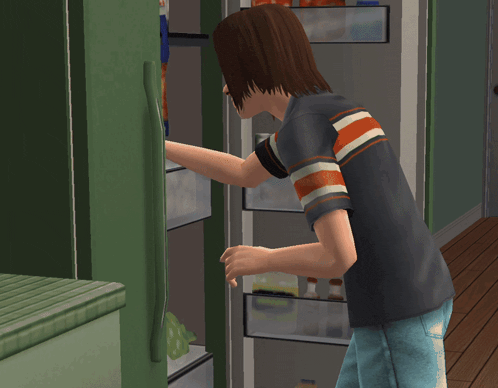 a person taking a bag of chips out of a refrigerator