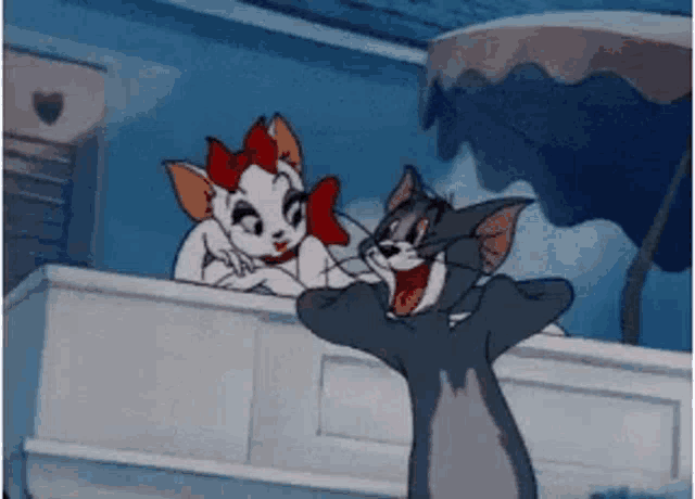 a cartoon of tom and jerry looking at each other
