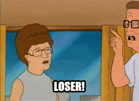 a cartoon character says " loser " while pointing at another person