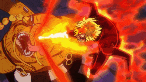a cartoon of a man in a red suit fighting a monster