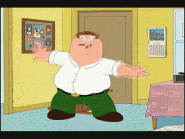 a cartoon character named peter griffin is dancing in a living room