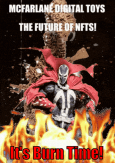 a poster for mcfarlane digital toys the future of nfts with spawn