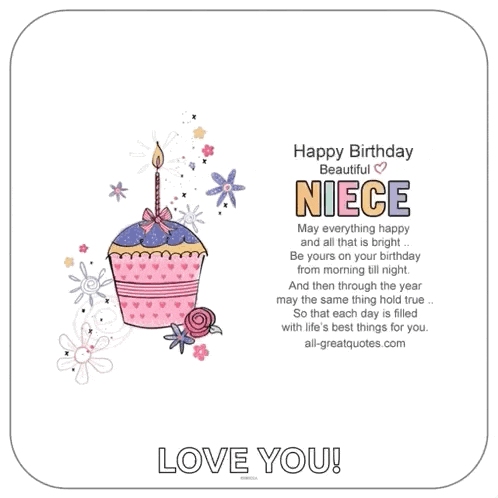 a birthday card for a niece with a cupcake and flowers