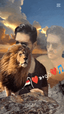 a picture of a man with a lion and the words gk on the bottom
