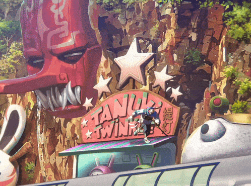 a cartoon drawing of a carnival with a sign that says twinkle