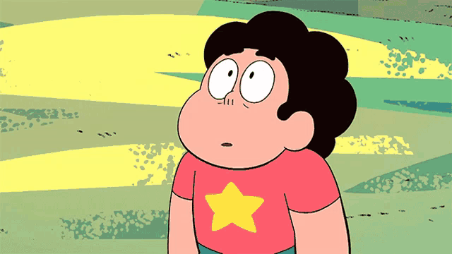 a cartoon character named steven wearing a red shirt with a yellow star on it