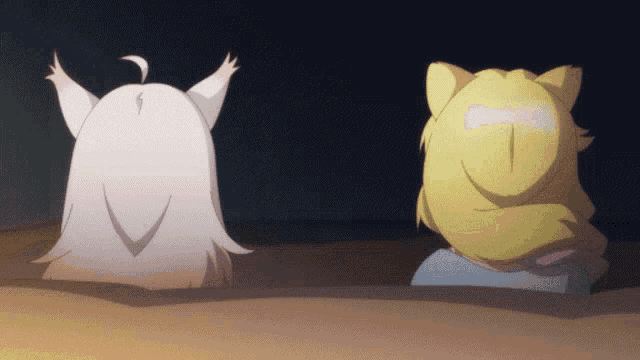 a couple of anime characters are looking at something