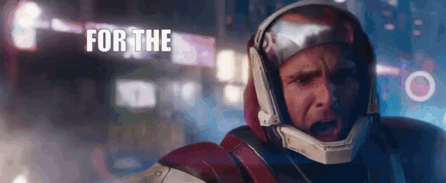 a man in a futuristic helmet with the word for the written on it